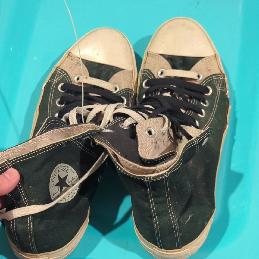 Converse Men's High-Top Sneakers - Dark Green and Cream